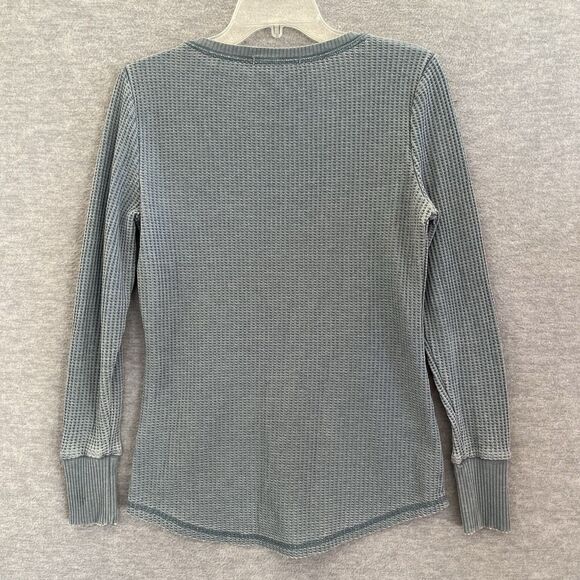 Seven 7 Y2K Henley Size S Waffle Knit Thermal Snap Buttons Bella Swan Gray Blue - Picture 4 of 9